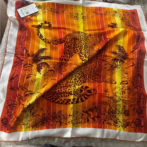 Hermes La Maison Jungle Love Orange and Yellow 100% Silk Scarf - Picture 5 of 5